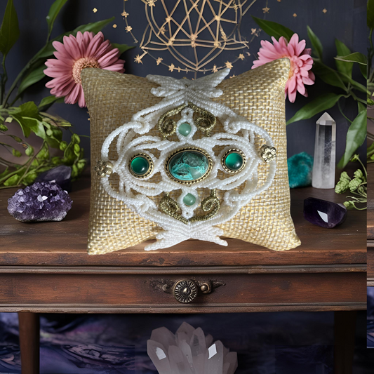 Manchette Ostara blanche en micro-macramé